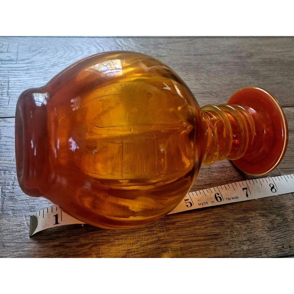 Vintage MCM Rainbow Art Glass Tangerine Amberina Optic Ribbed Vase Applied Coil